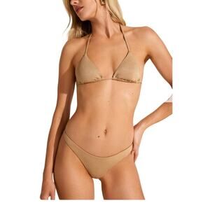 Vitamin A Gia Golden Glow Metallic Triangle Bikini Set Size Small